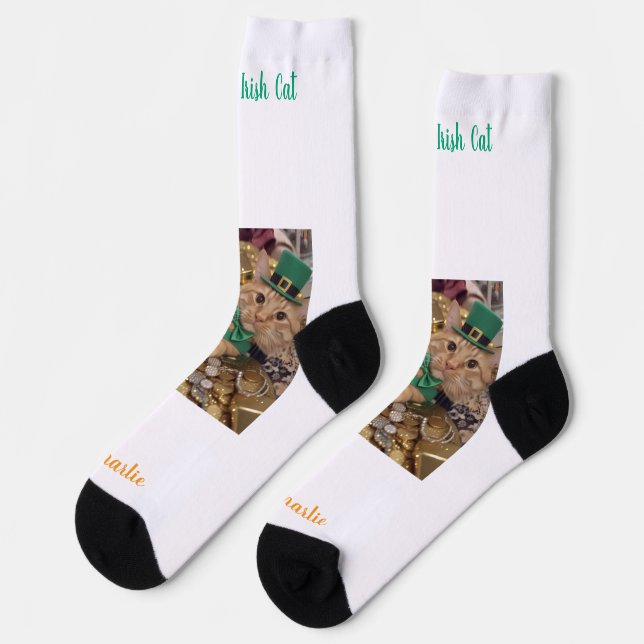 St Patrick's Day Leprechaun Cat  Socks (Left)