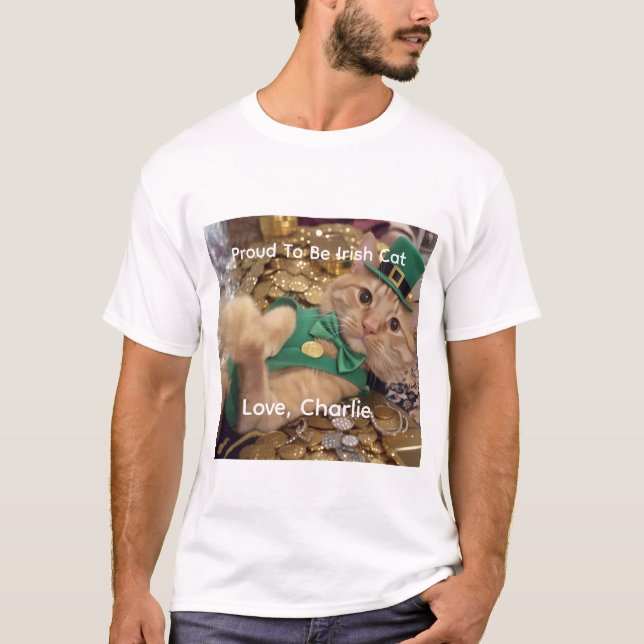 St Patrick's Day Leprechaun Cat  T-Shirt (Front)
