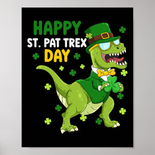 St Patricks Day Leprechaun Dinosaur Dino Happy St  Poster