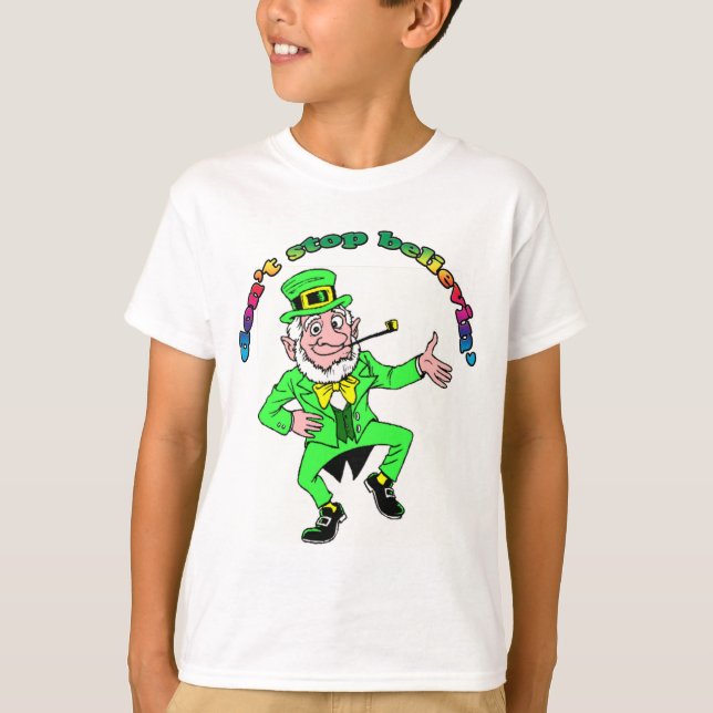 St. Patrick's Day Leprechaun Don't Stop Believing T-Shirt (Front)