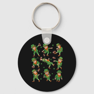 St Patricks Day Leprechaun Football Player Clover Key Ring
