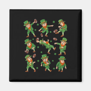 St Patricks Day Leprechaun Football Player Clover  Magnet