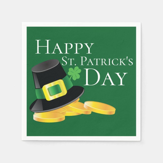 St. Patrick's Day Leprechaun Hat & Gold Coins Napkin (Front)