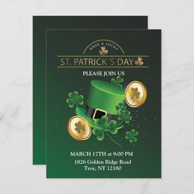 St. Patrick's Day Leprechaun Hat Shamrocks Irish Holiday Card (Front/Back)
