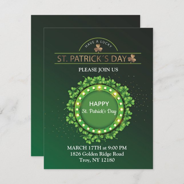 St. Patrick's Day Leprechaun Hat Shamrocks Irish Holiday Card (Front/Back)