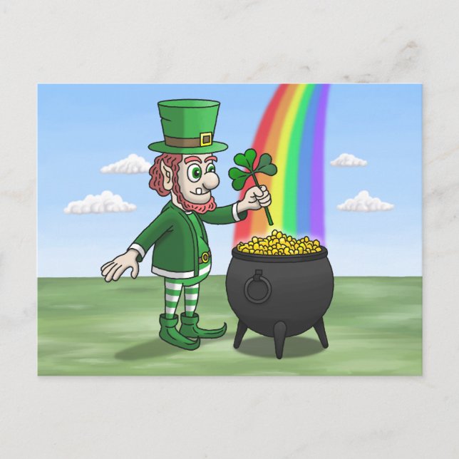 St. Patricks Day Leprechaun Holiday Postcard (Front)