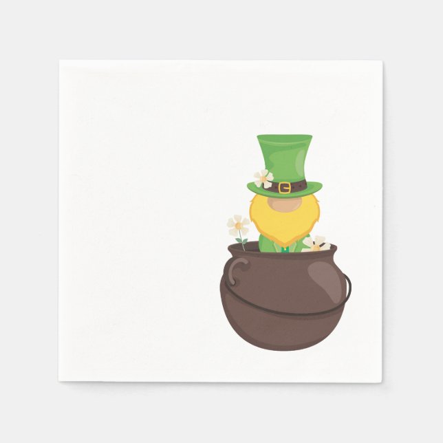 St. Patrick's Day Leprechaun in Pot of Gold Napkin (Front)