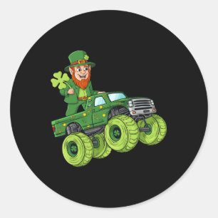 St Patricks Day Leprechaun Monster Truck Lucky Boy Classic Round Sticker