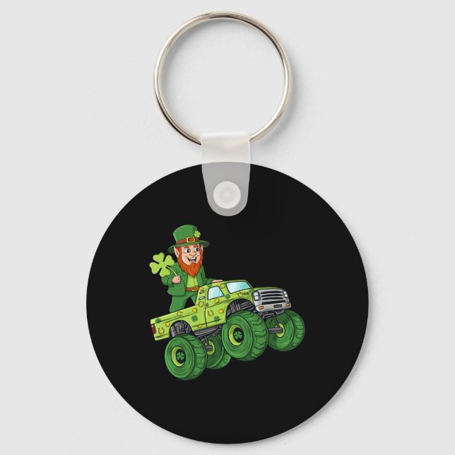 St Patricks Day Leprechaun Monster Truck Lucky Boy Key Ring (Front)