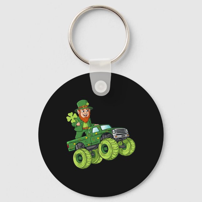 St Patricks Day Leprechaun Monster Truck Lucky Boy Key Ring (Front)