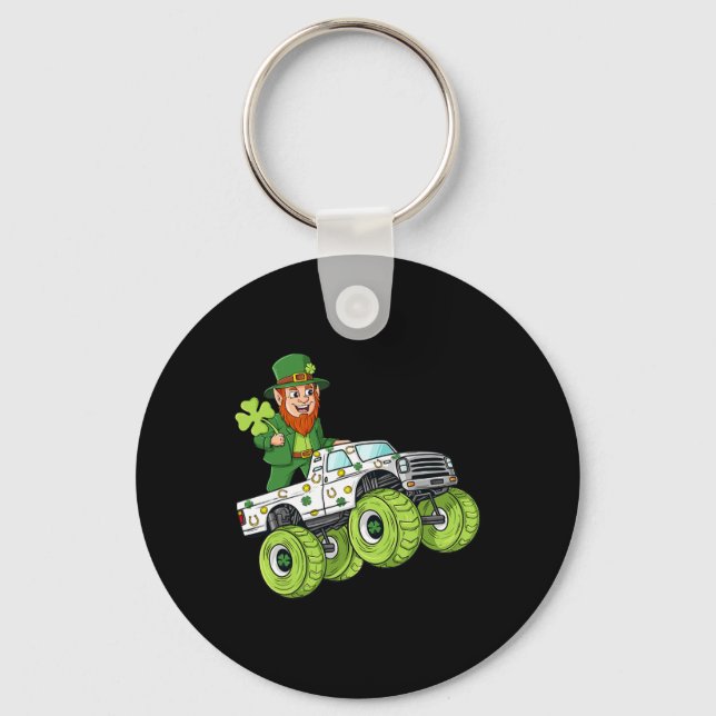 St Patricks Day Leprechaun Monster Truck Lucky Boy Key Ring (Front)