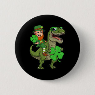 St Patricks Day Leprechaun Riding T Rex Fun Dino B 6 Cm Round Badge