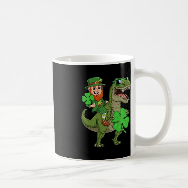 St Patricks Day Leprechaun Riding T Rex Fun Dino B Coffee Mug (Right)