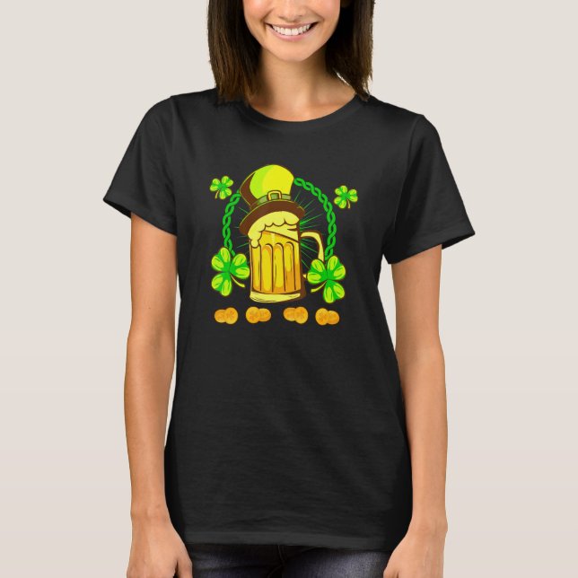 St Patrick's Day Leprechaun Shamrock Drink Beer Wi T-Shirt (Front)