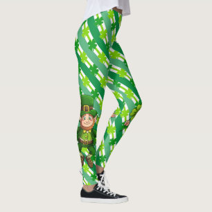 St. Patrick's Day Leprechaun Shamrock Green White Leggings