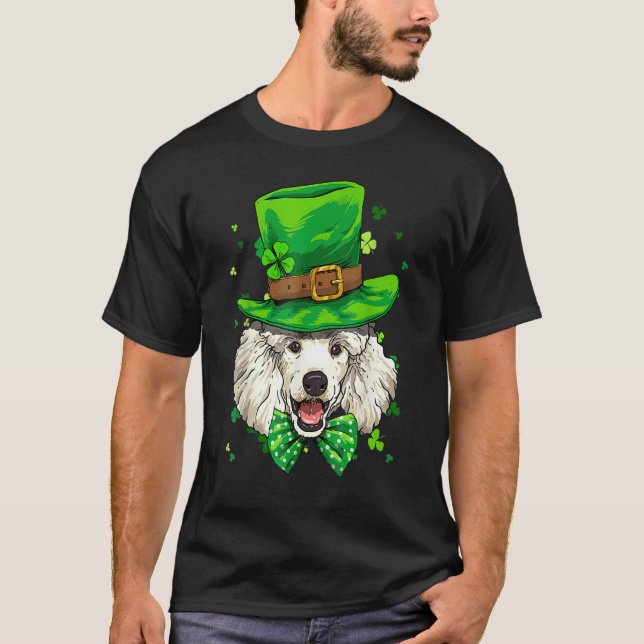 St Patrick's Day Leprechaun Shamrock Poodle Dog Ir T-Shirt (Front)