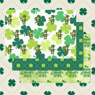 St. Patrick's Day Leprechaun Shamrocks Green Wrapping Paper Sheet