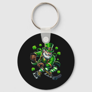 St Patricks Day Leprechaun Showing Hockey Skills M Key Ring