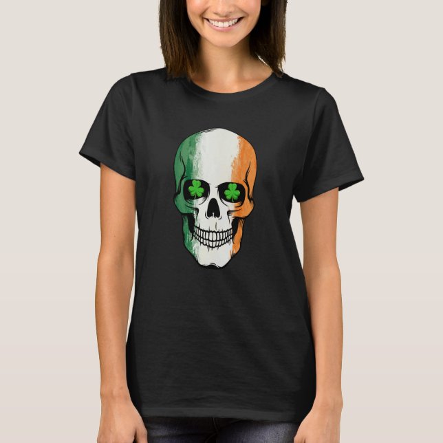 St Patricks Day  Leprechaun Skull Irish Ireland Fl T-Shirt (Front)