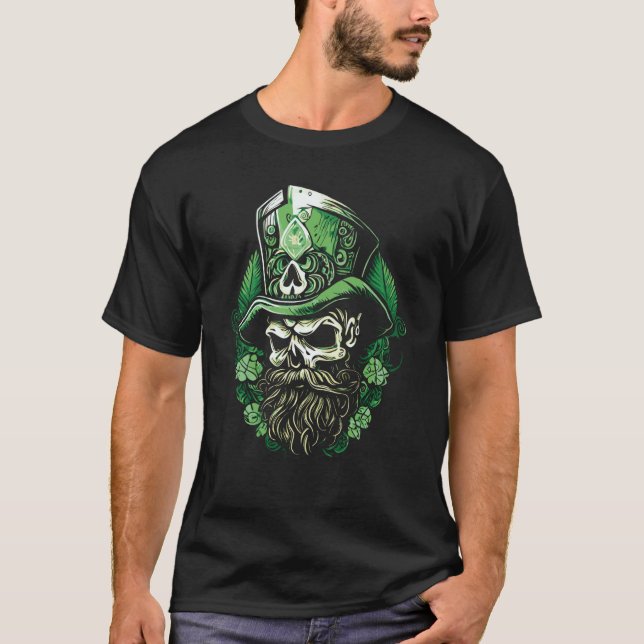 St Patrick's Day Leprechaun Skull T-Shirt (Front)