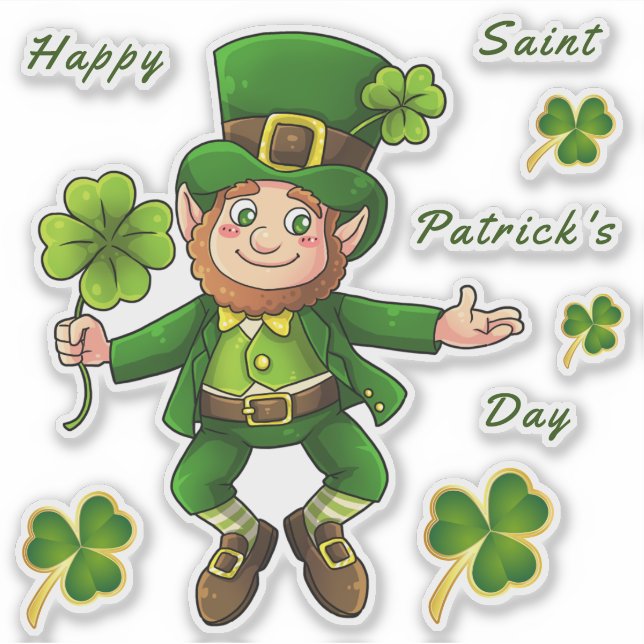 St. Patrick's Day Leprechaun Transparent Stickers (Front)