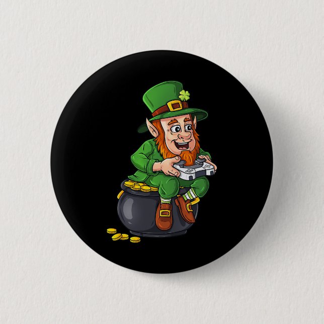 St Patricks Day Leprechaun Video Game Controller B 6 Cm Round Badge (Front)