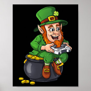 St Patricks Day Leprechaun Video Game Controller B Poster