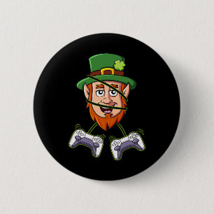 St Patricks Day Leprechaun Video Game Controllers  6 Cm Round Badge