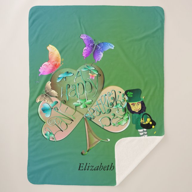St. Patrick's day Leprechaun w/Name  Sherpa Blanket (Front)