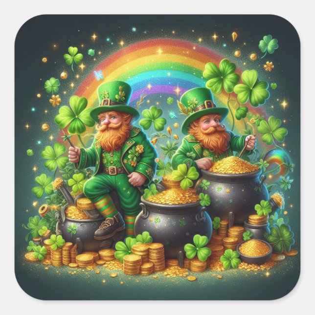 St. Patrick's Day Leprechaun's Gold Square Sticker (Front)
