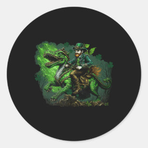 St Patricks Day Let The Shenanigans Begin Dinosaur Classic Round Sticker