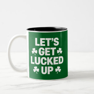 St Patrick's Day Let's Get Lucked Up Irish Clover Two-Tone Coffee Mug