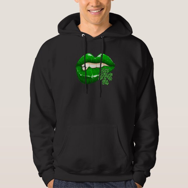 St Patrick's Day Lips Leopard Shamrock Awesome Iri Hoodie (Front)