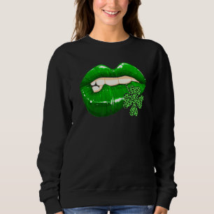 St Patrick's Day Lips Leopard Shamrock Awesome Iri Sweatshirt