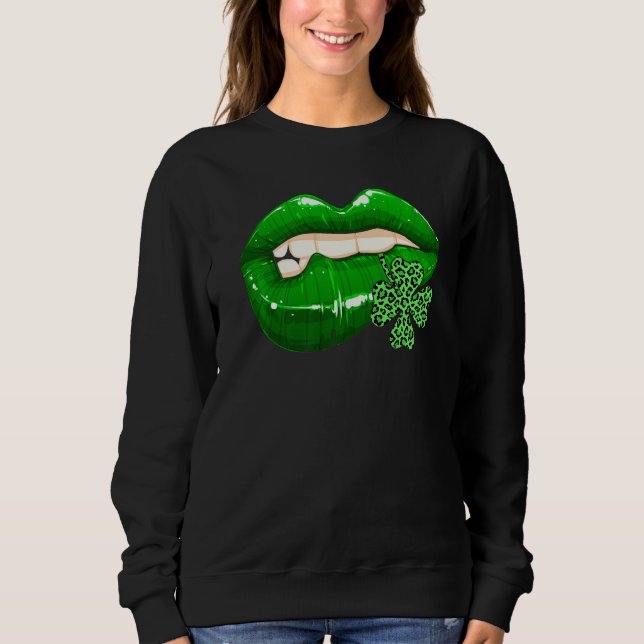 St Patrick's Day Lips Leopard Shamrock Awesome Iri Sweatshirt (Front)