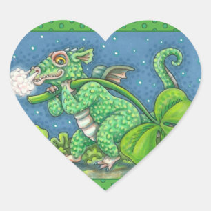 ST. PATRICK'S DAY LITTLE IRISH DRAGON FANTASY HEART STICKER