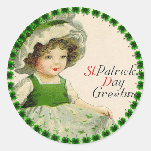 St Patrick's Day Little Irish Girl Classic Round Sticker (Front)
