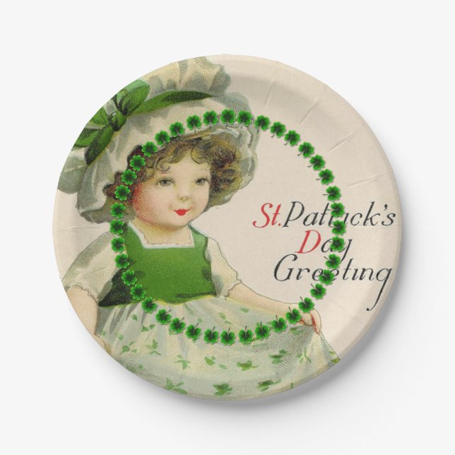 St Patrick's Day Little Irish Girl Paper Plate (Front)