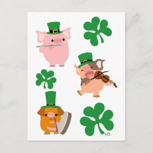 St Patrick's Day little musicians postcard