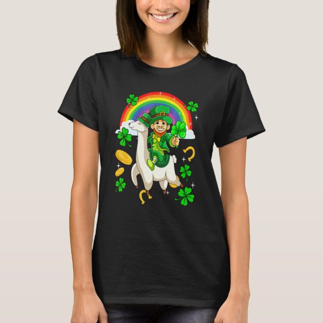 St Patricks Day Llama Leprechaun Rainbow Horseshoe T-Shirt (Front)
