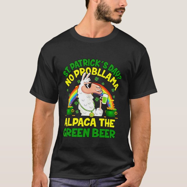 St Patricks Day Llama Tee No Probllama Alpaca Gree (Front)