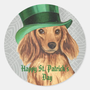 St. Patrick's Day Longhaired Dachshund Classic Round Sticker