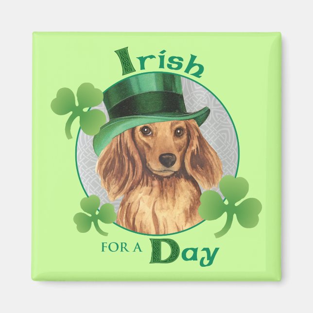 St. Patrick's Day Longhaired Dachshund Magnet (Front)