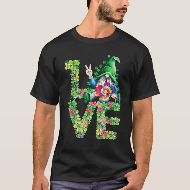 St Patricks Day Love Gnome Love Shamrock Clover Bo T-Shirt (Front)