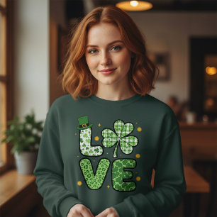 St. Patrick's Day LOVE Green Mixed Patterns Clover Sweatshirt