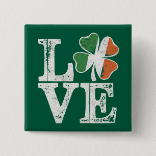 St Patricks Day Love Lucky Irish Shamrock Green  15 Cm Square Badge