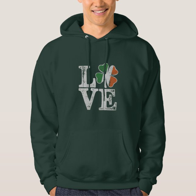St Patricks Day Love Lucky Irish Shamrock Green  Hoodie (Front)