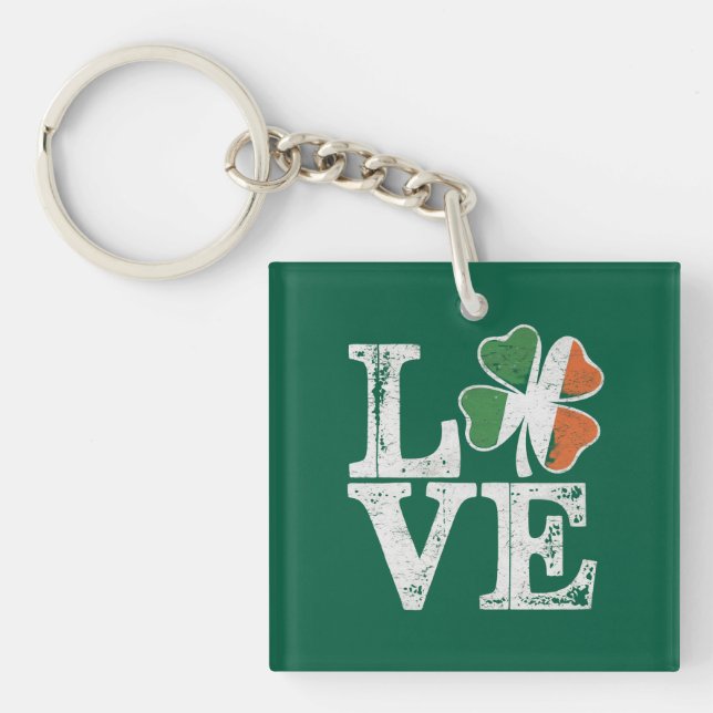 St Patricks Day Love Lucky Irish Shamrock Green  Key Ring (Front)