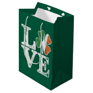 St Patricks Day Love Lucky Irish Shamrock Green  Medium Gift Bag