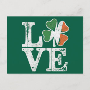 St Patricks Day Love Lucky Irish Shamrock Green Postcard